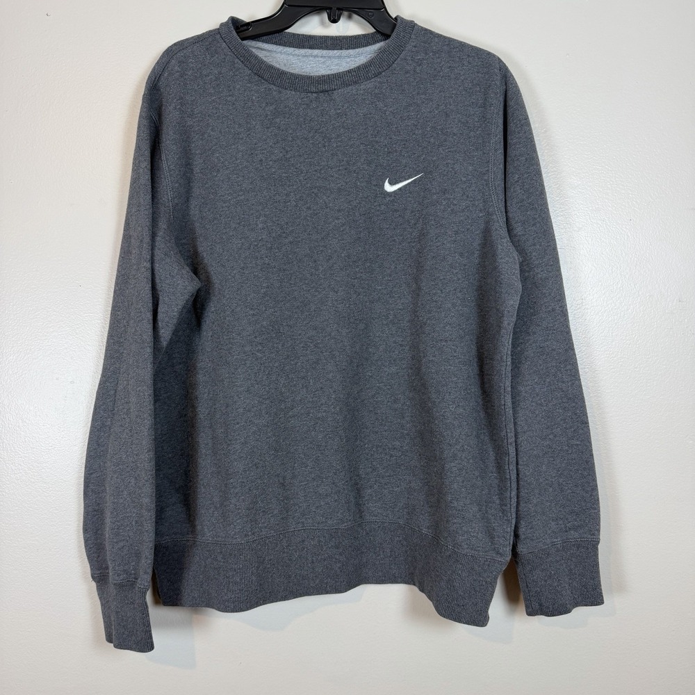 Nike Crewneck Sweatshirt Grey Embroidered Swoosh Fleece Pullover L RN56323